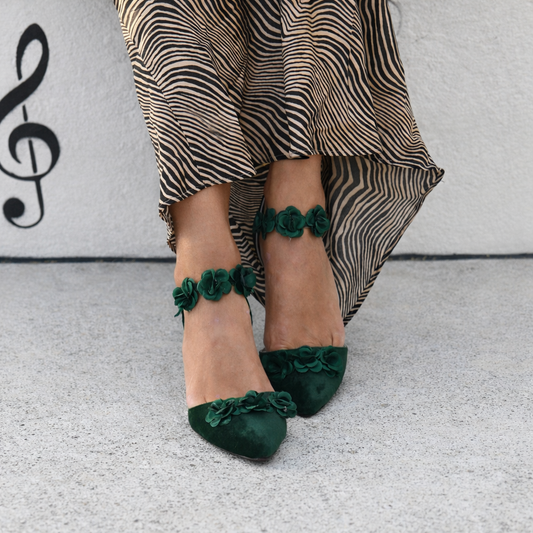 Enchanted Emerald Flower Heels