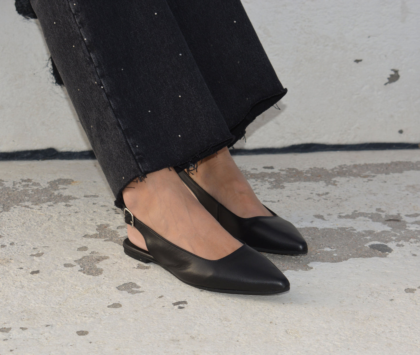 Nude Leather Slingback Flats 'Querida'
