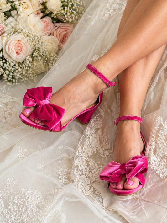 Fuchsia Pink Velvet Bow Sandals Enchanted