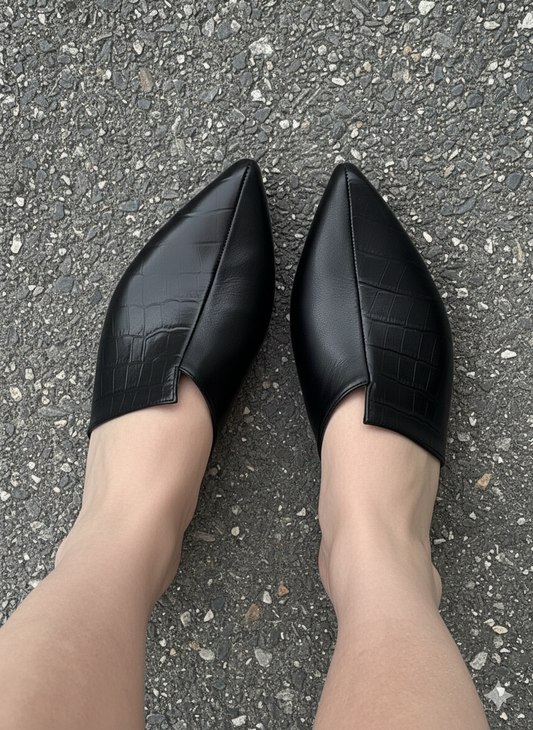 Black Croc-embossed Leather Mules ASHANTE