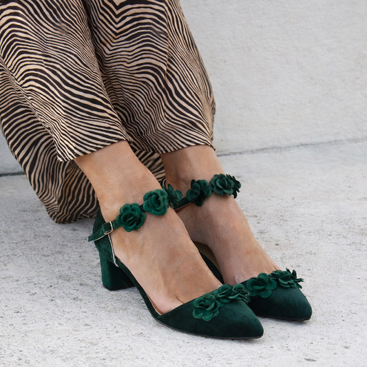 Enchanted Emerald Flower Heels