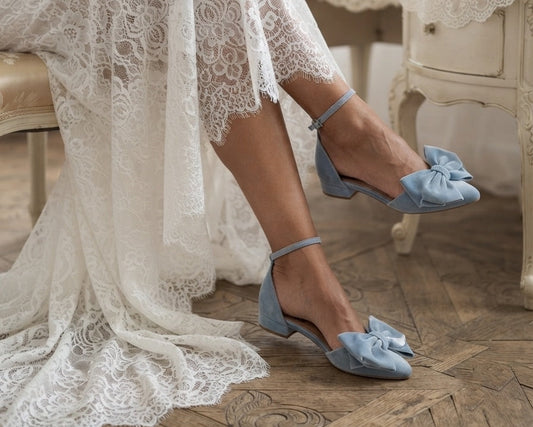 Dusty Blue Velvet Bow Flats MADDIE