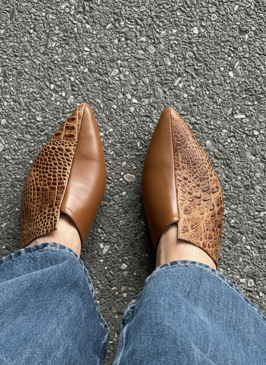 Brown Croc-embossed Leather Mules ASHANTE