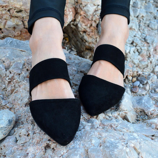 Black Pointy Suede Leather Mules Vilma
