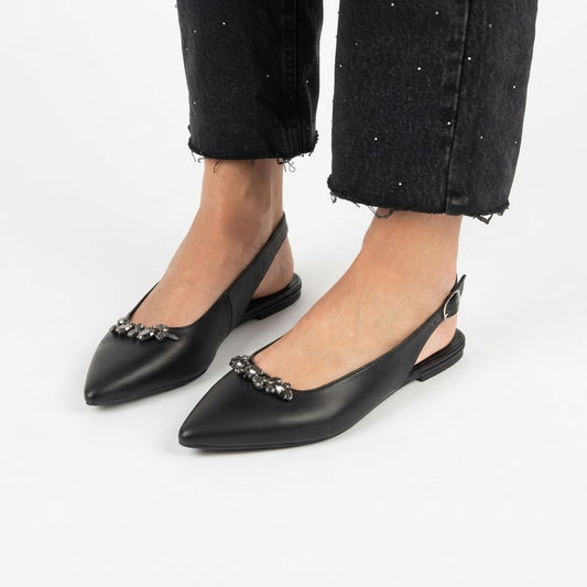Black Leather Flats LINDA
