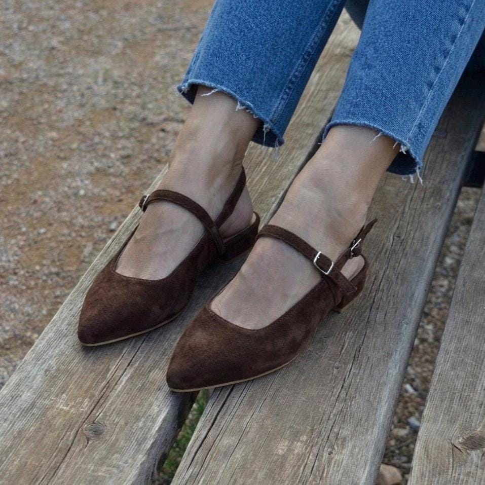 Dark Brown Suede Mary Jane Flats JOELENE