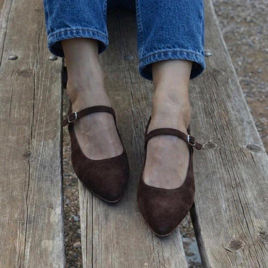 Dark Brown Suede Mary Jane Flats JOELENE