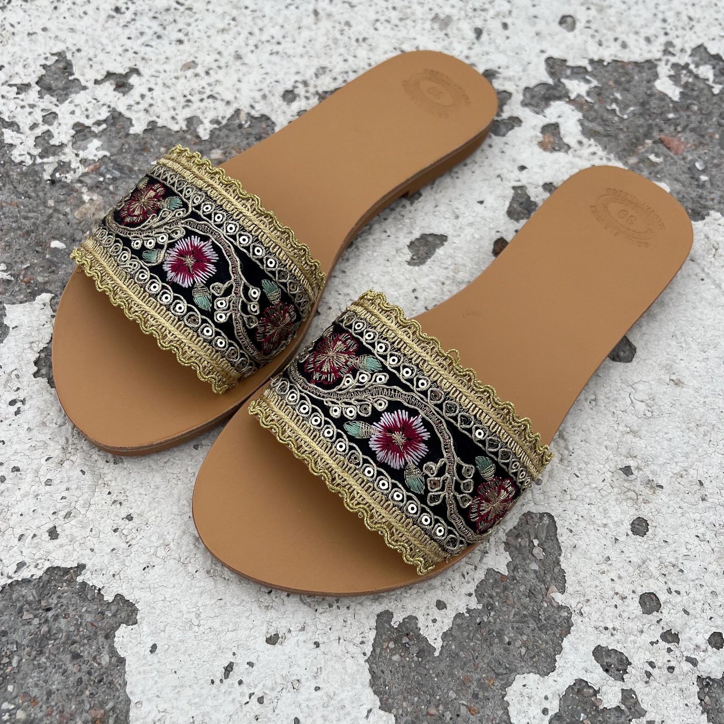 SONAL Ethnic Decorated Greek Slide Sandals