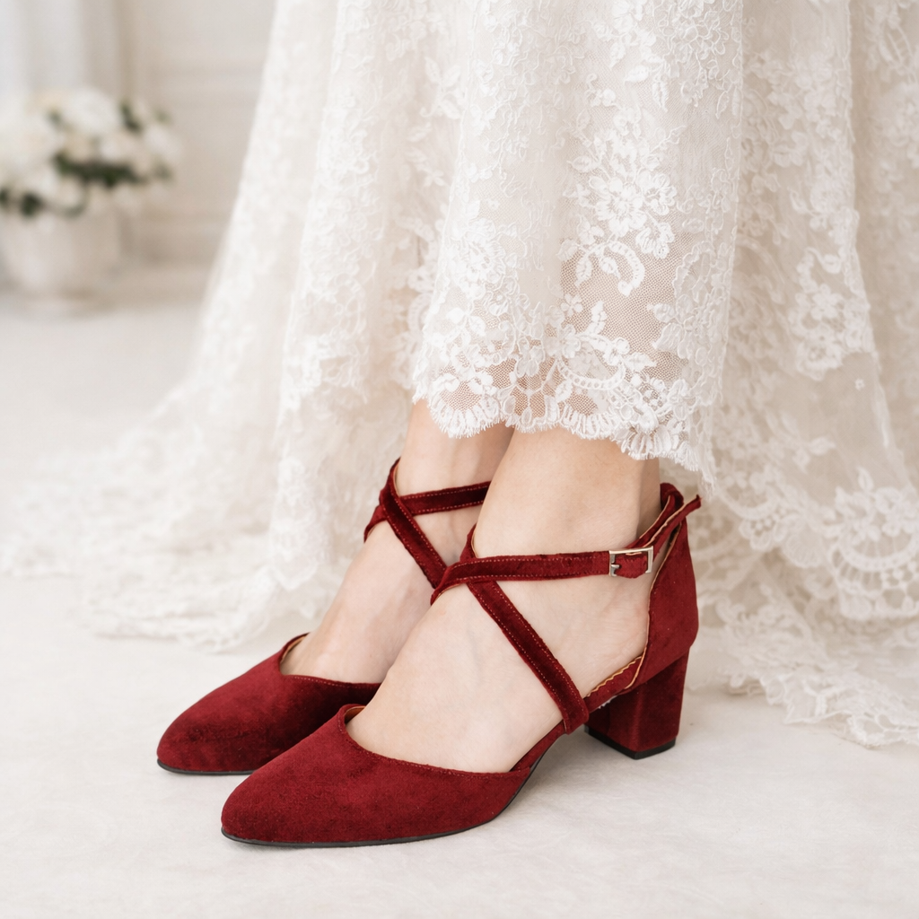 Velvet Block Heels, Burgundy Wedding shoes, Dark Red Velvet shoes, Bridal shoes, Red Velvet heels, Wedding shoes low heel, Dark Red Pumps