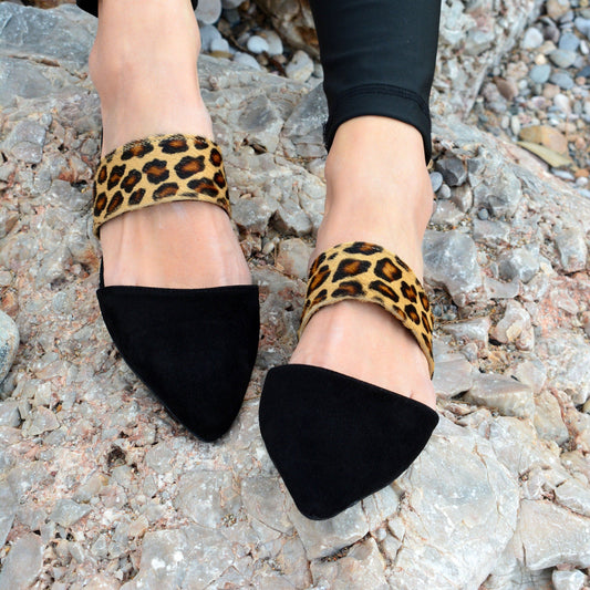 Pointy Animal Print Suede Leather Mules Vilma