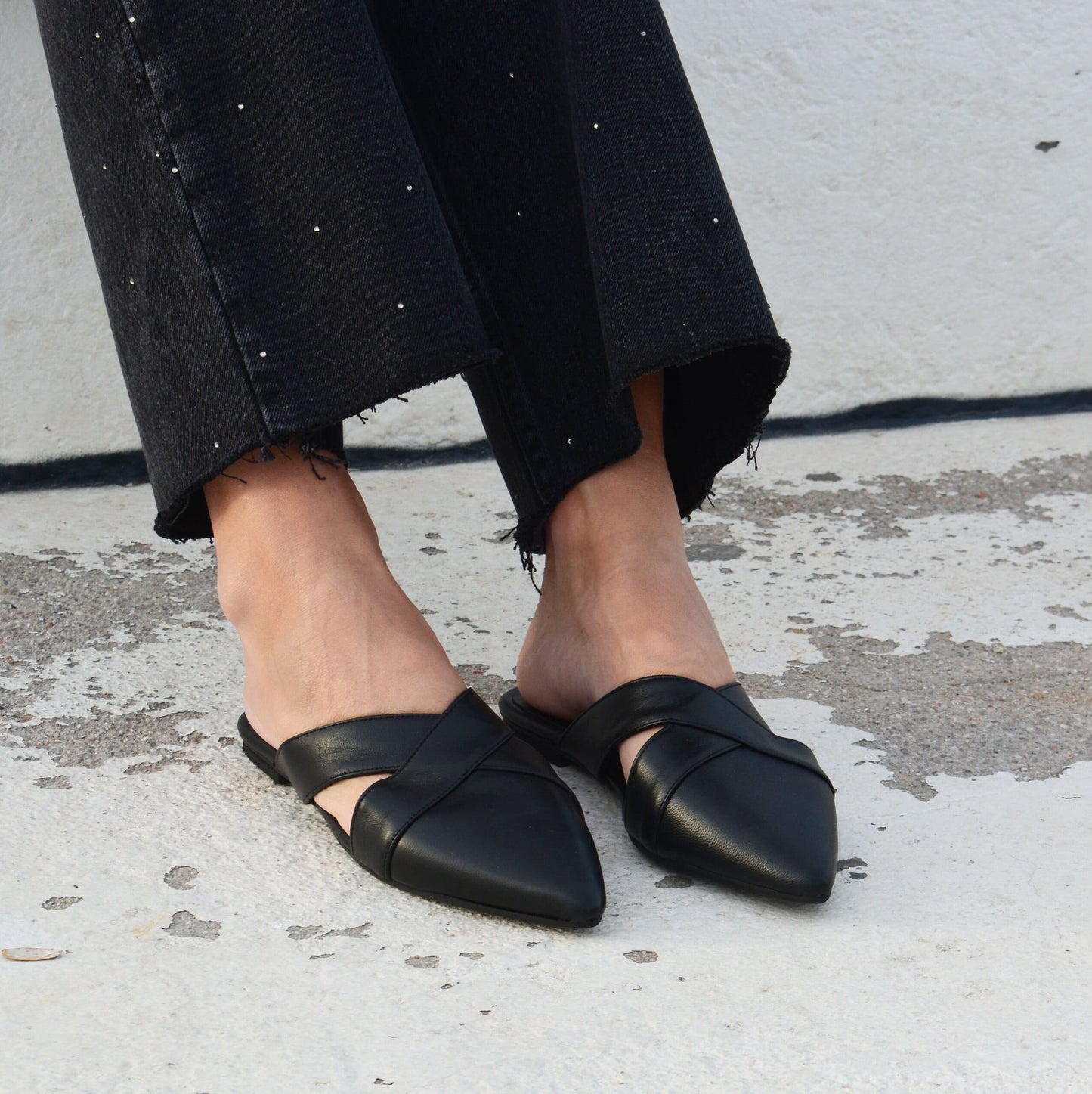 Camel Leather Pointed Mules CARLA