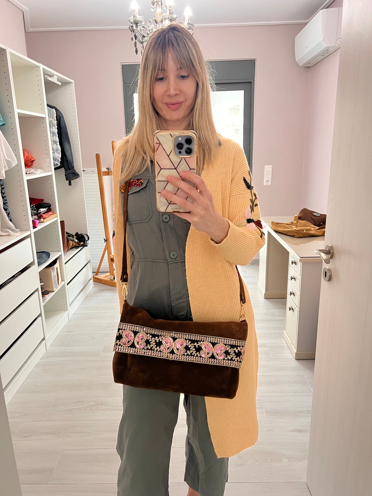 BELLA Chocolate Brown Suede Foldover Crossbody Bag