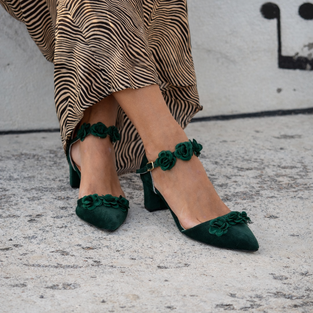 Enchanted Emerald Flower Heels