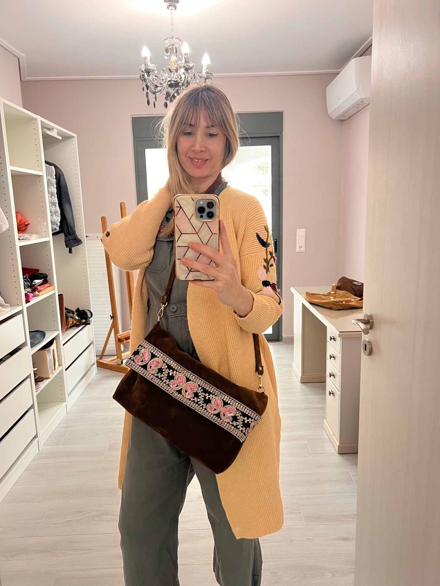 BELLA Chocolate Brown Suede Foldover Crossbody Bag