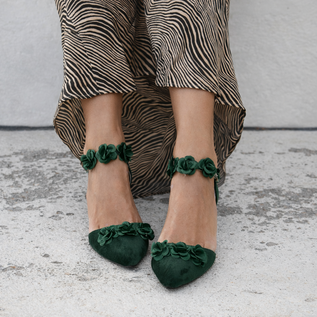 Enchanted Emerald Flower Heels