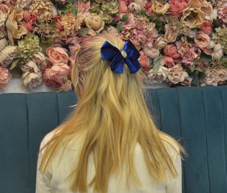 Chloe Royal Blue Velvet Hair Bow