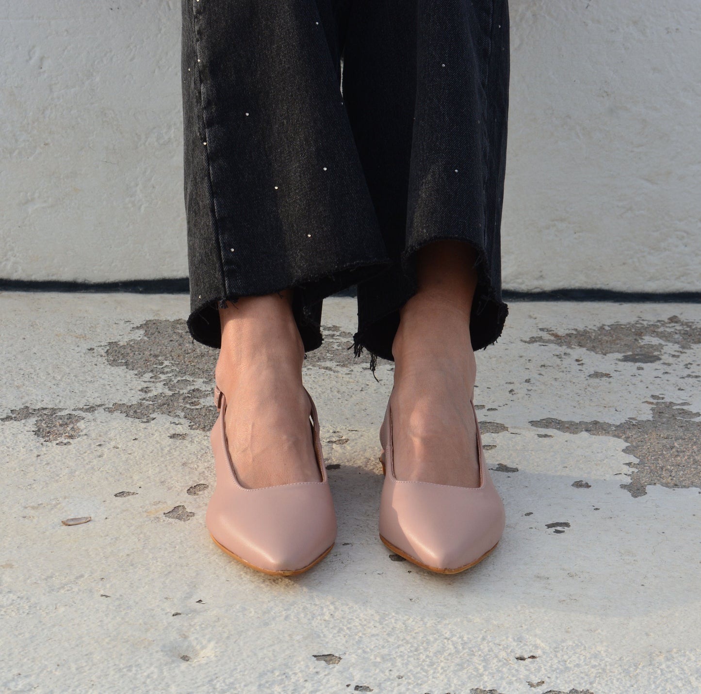 Black Leather Slingback Flats 'Querida'