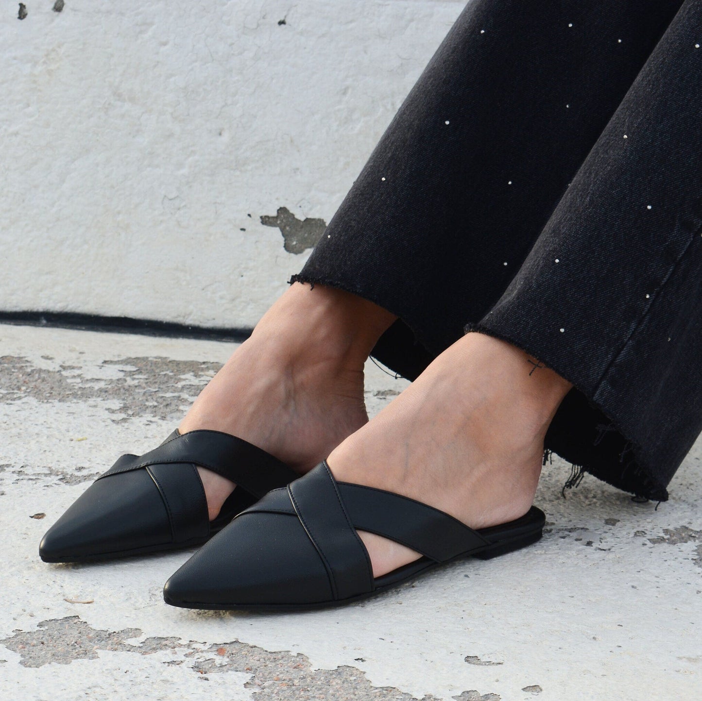 Camel Leather Pointed Mules CARLA