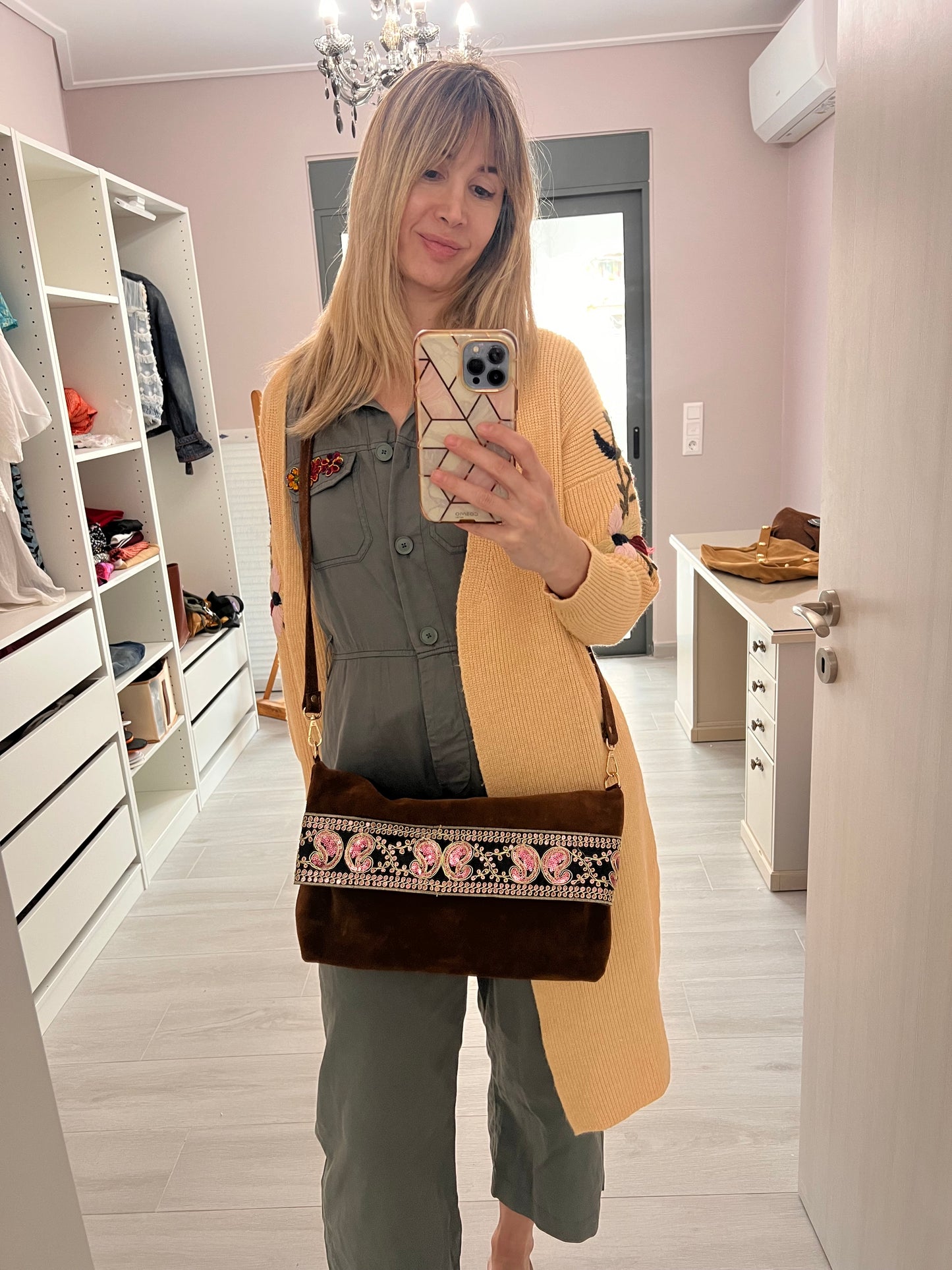 BELLA Chocolate Brown Suede Foldover Crossbody Bag