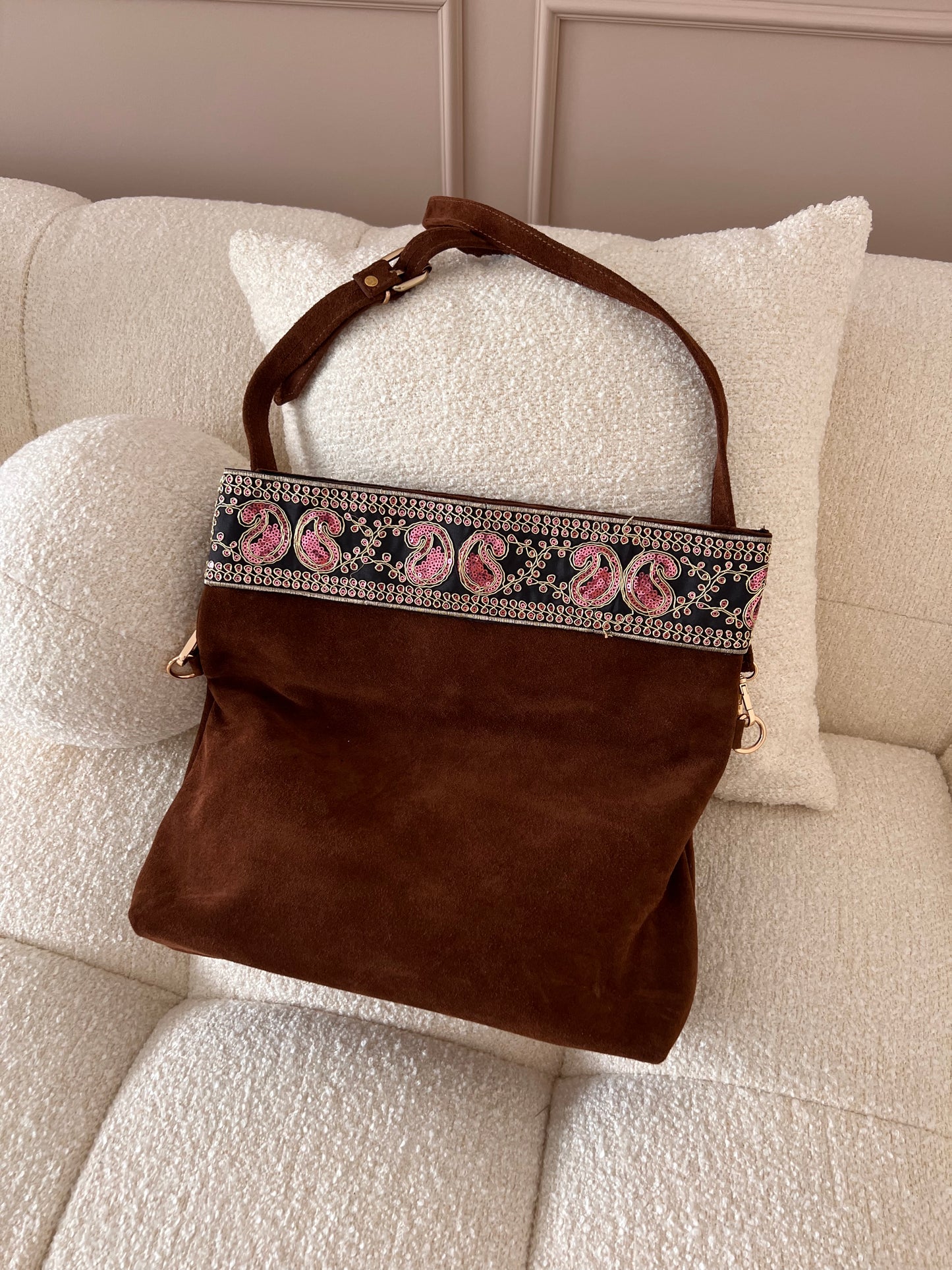 BELLA Chocolate Brown Suede Foldover Crossbody Bag