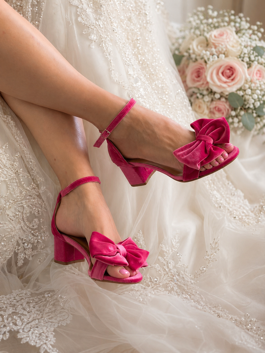 Fuchsia Pink Velvet Bow Sandals Enchanted