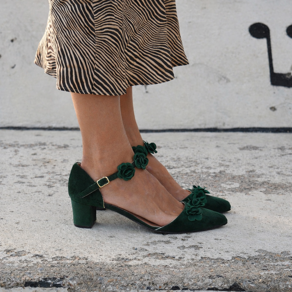 Enchanted Emerald Flower Heels