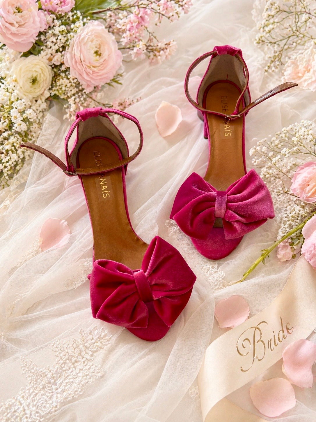 Fuchsia Pink Velvet Bow Sandals Enchanted