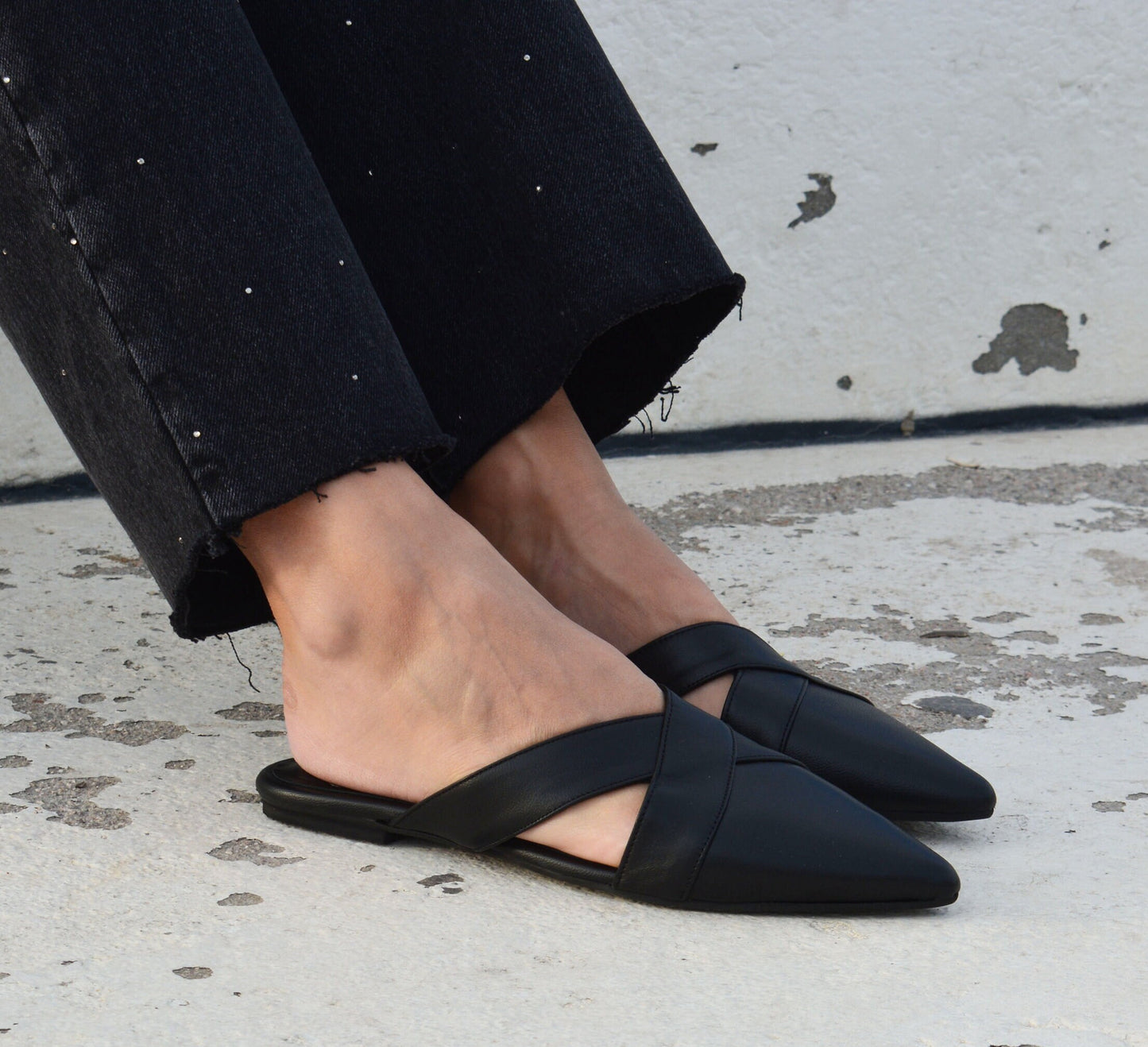 Camel Leather Pointed Mules CARLA