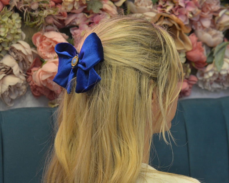 Chloe Royal Blue Velvet Hair Bow
