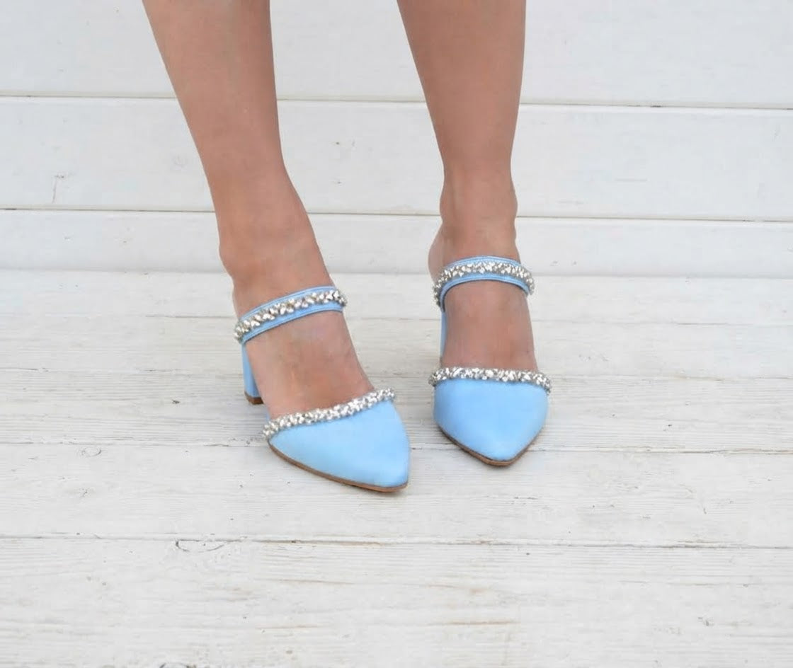 Baby Blue Satin Mules AURORA