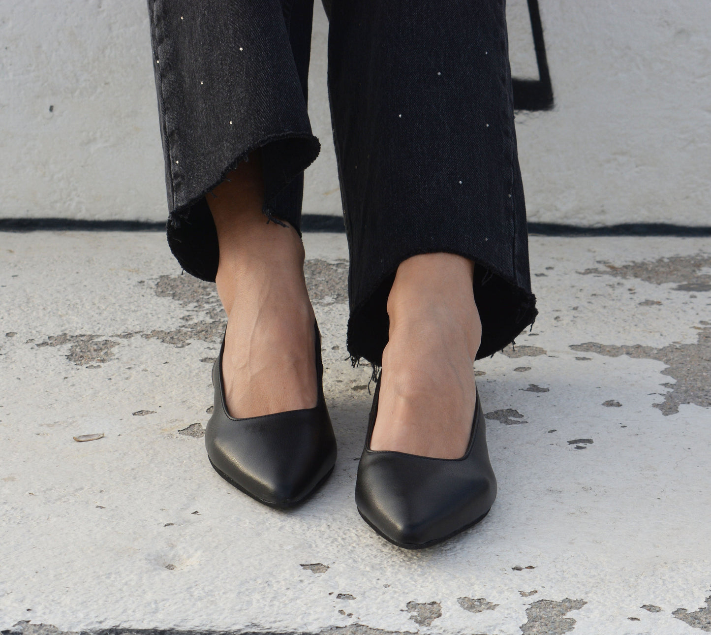 Black Leather Slingback Flats 'Querida'