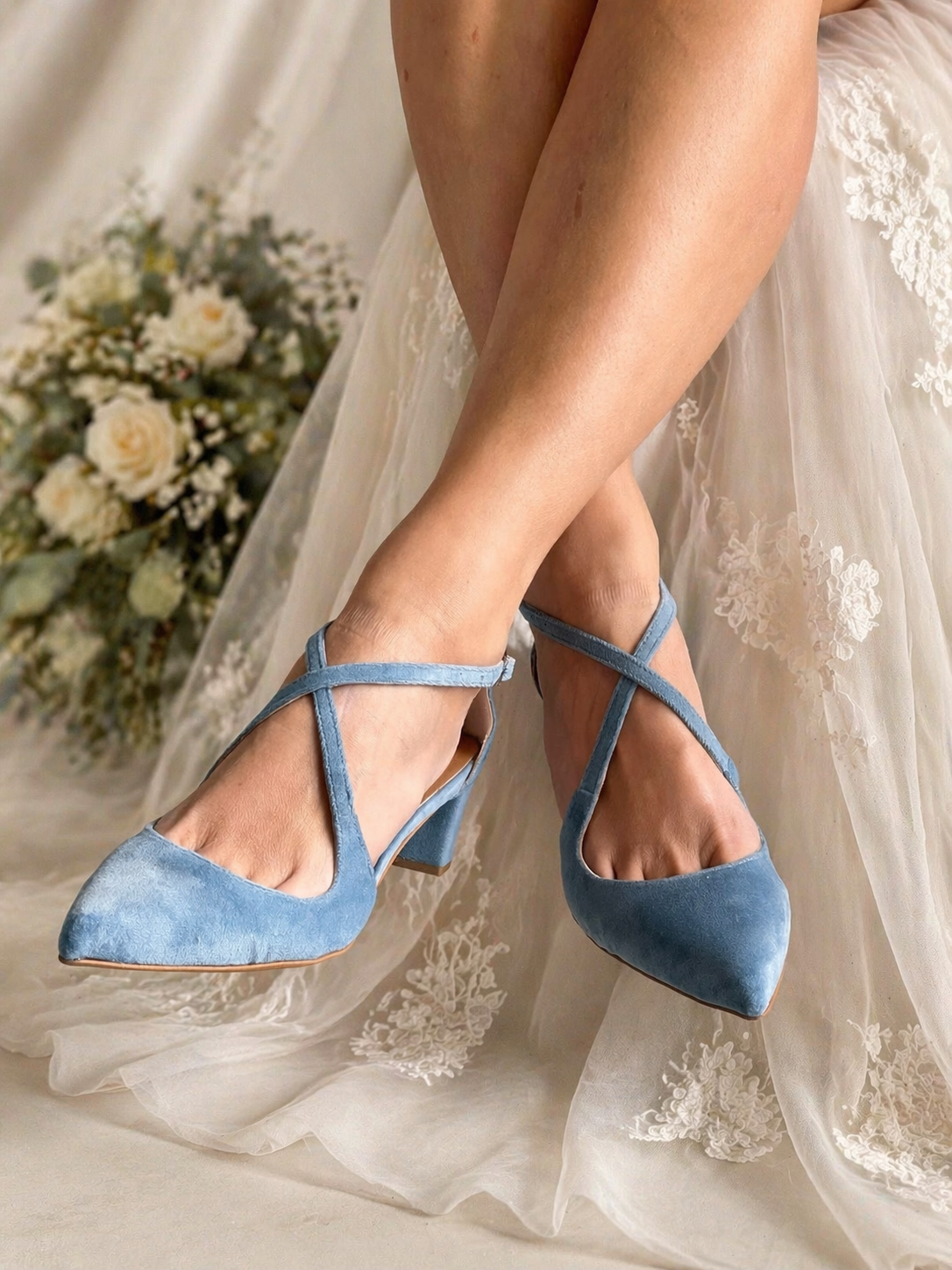 Dusty Blue Velvet Heels SOPHIA