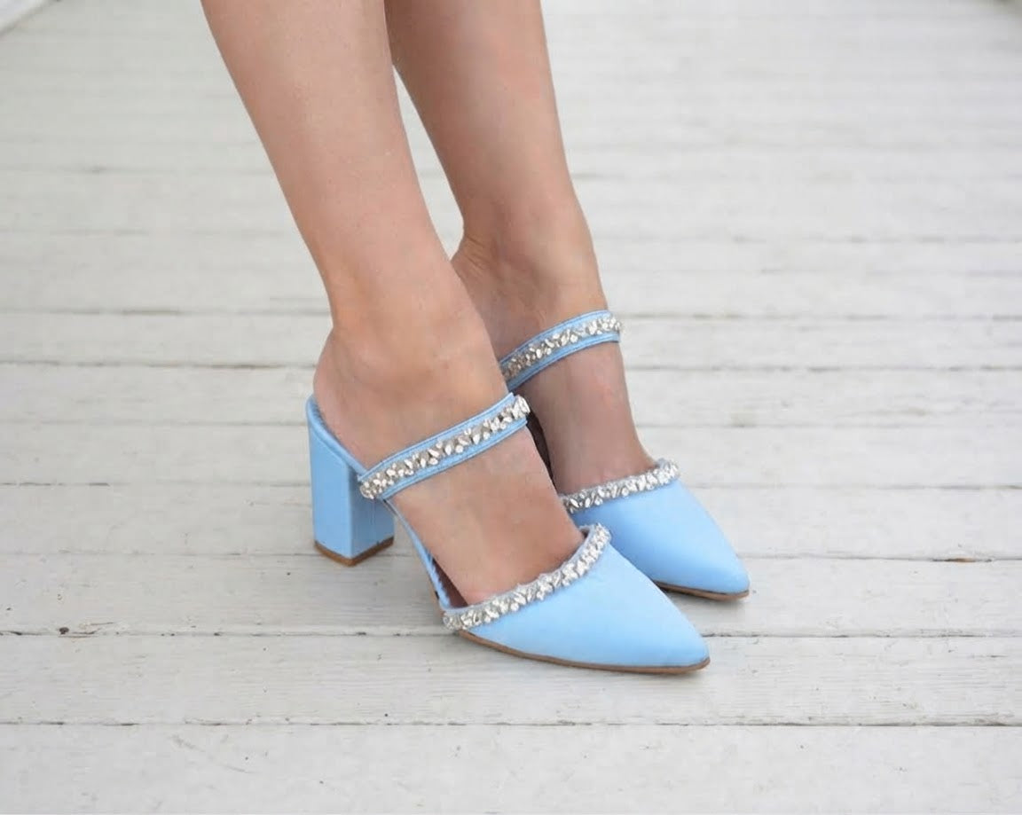 Baby Blue Satin Mules AURORA