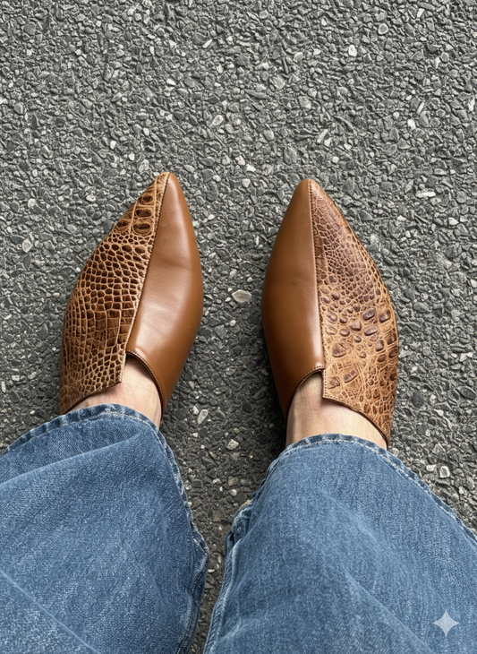 ASHANTE Croc-embossed Leather Mules