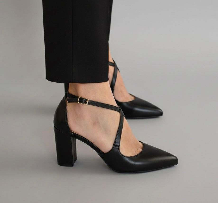 Black leather Block Heels SOPHIA