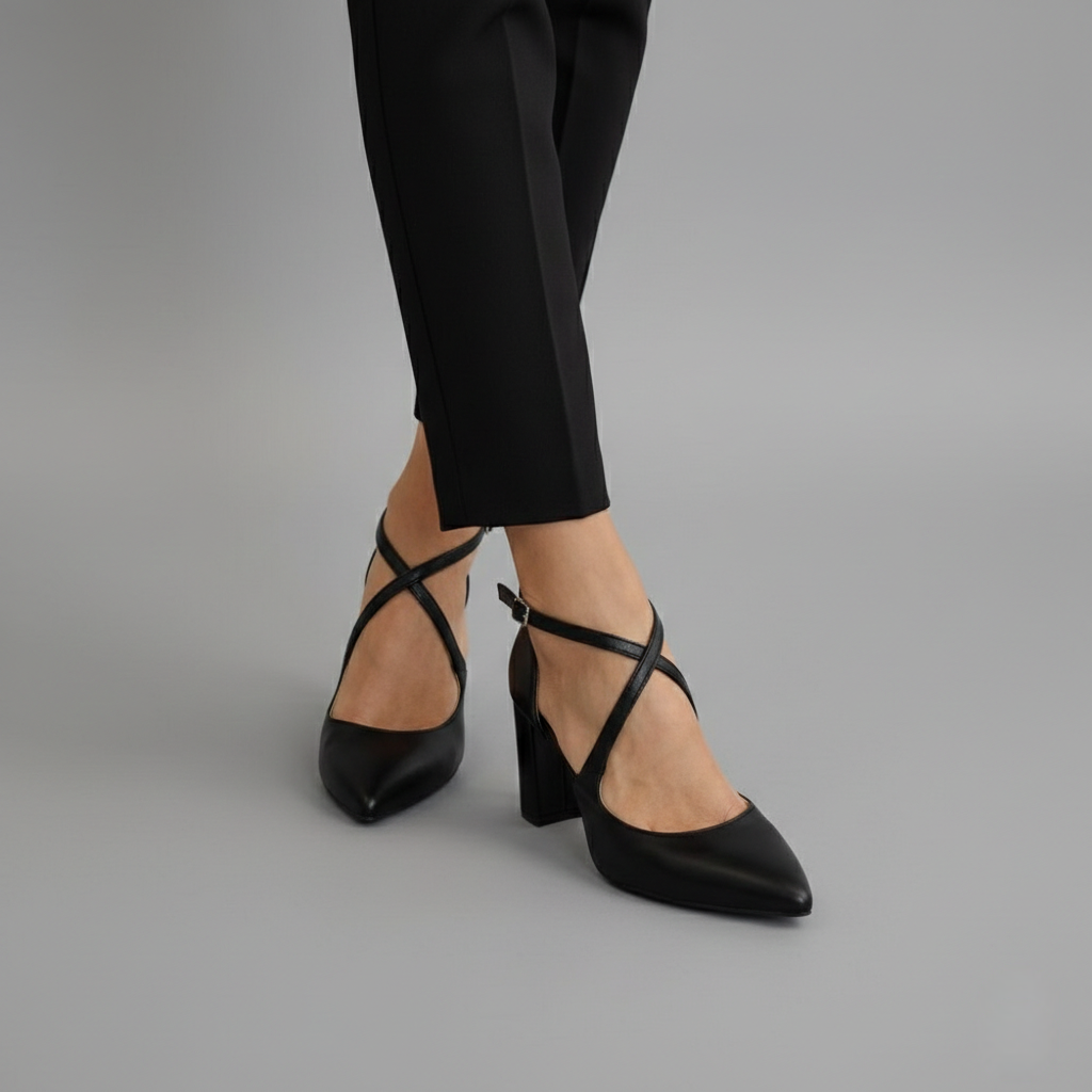 Black leather Block Heels SOPHIA