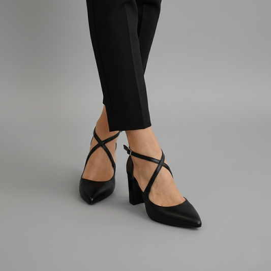 Black leather Block Heels SOPHIA