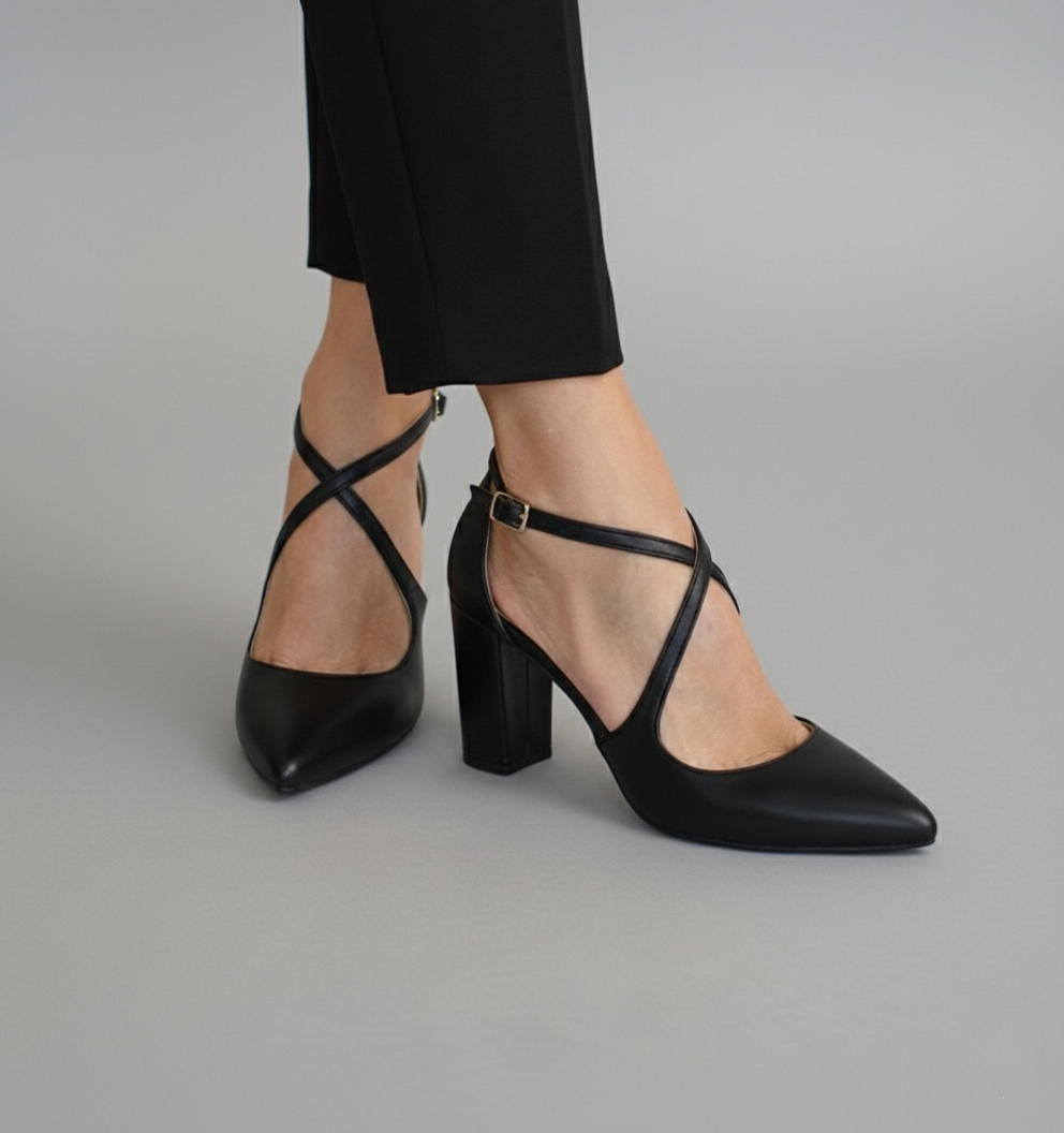 Black leather Block Heels SOPHIA