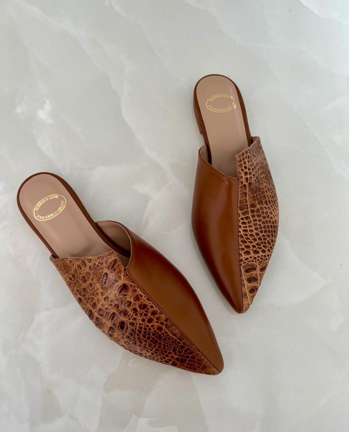 Black Croc-embossed Leather Mules ASHANTE