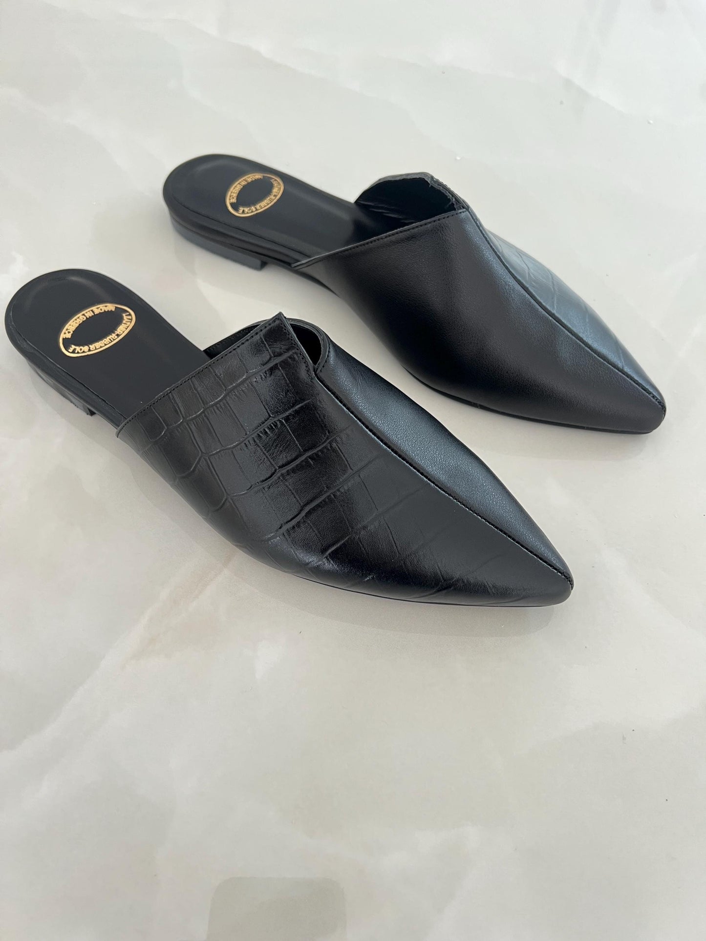 Black Croc-embossed Leather Mules ASHANTE