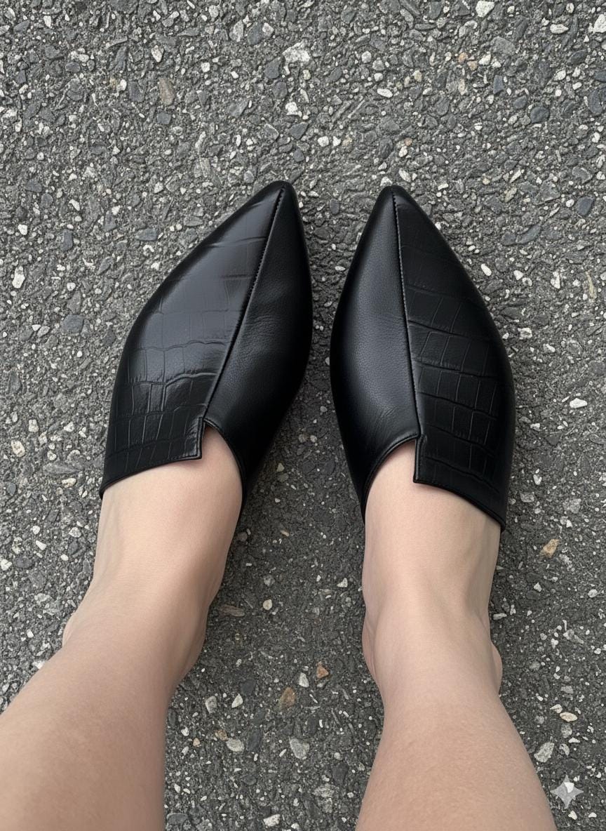 Black Croc-embossed Leather Mules ASHANTE