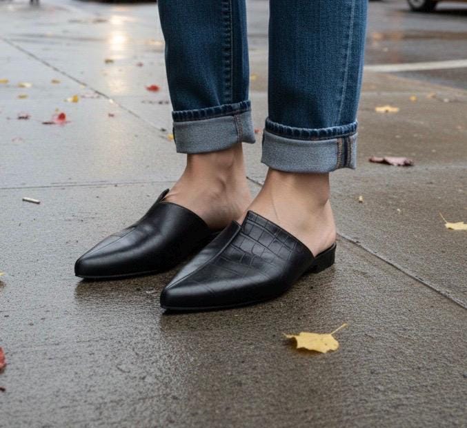 Black Croc-embossed Leather Mules ASHANTE