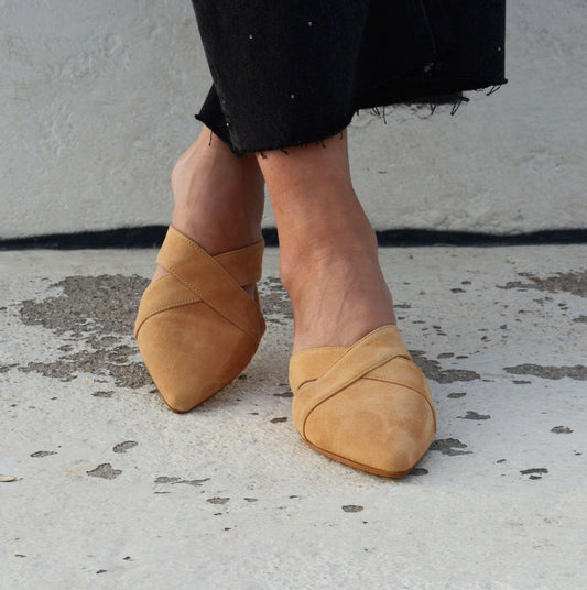 Camel Leather Pointed Mules CARLA