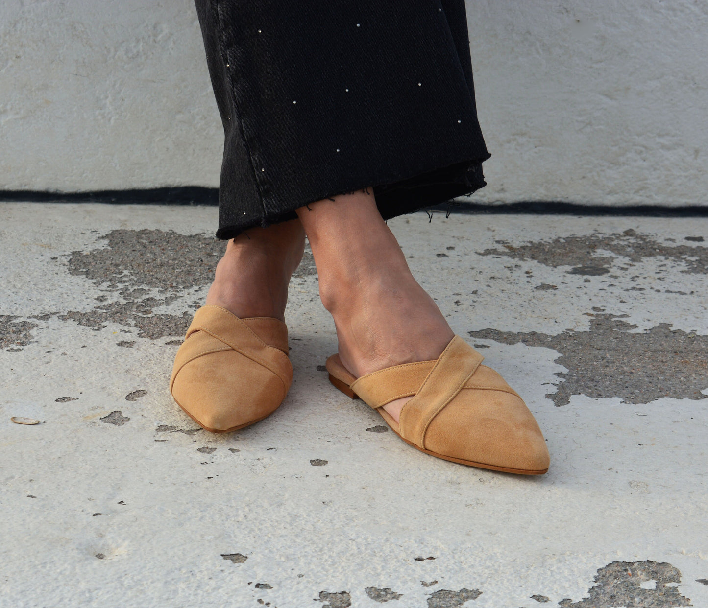 Camel Leather Pointed Mules CARLA