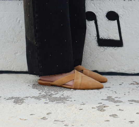 Camel Leather Pointed Mules CARLA