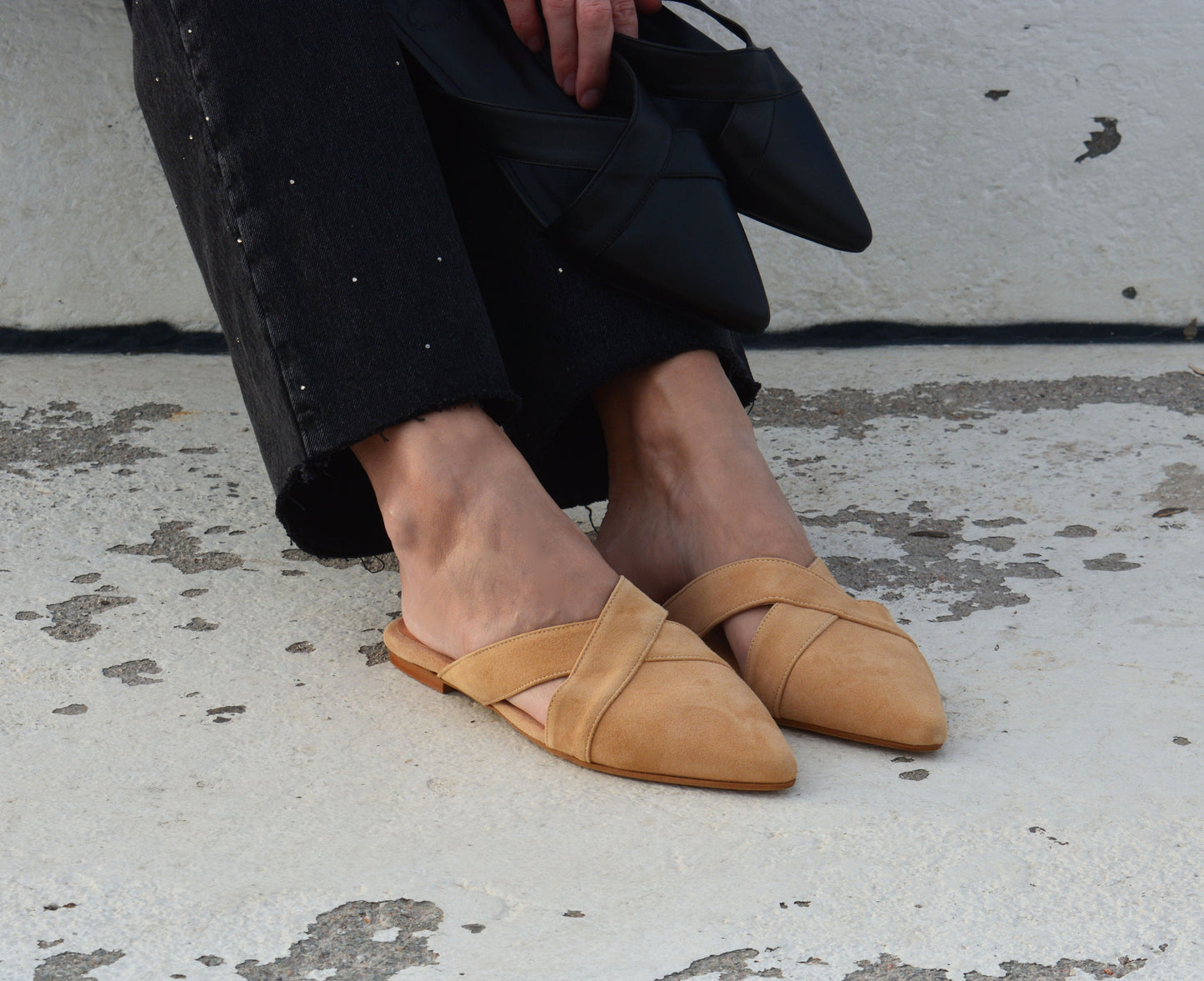 Camel Leather Pointed Mules CARLA