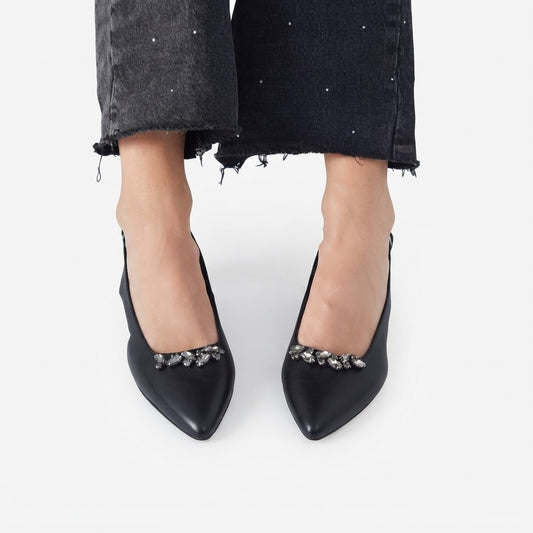 Black Leather Flats LINDA