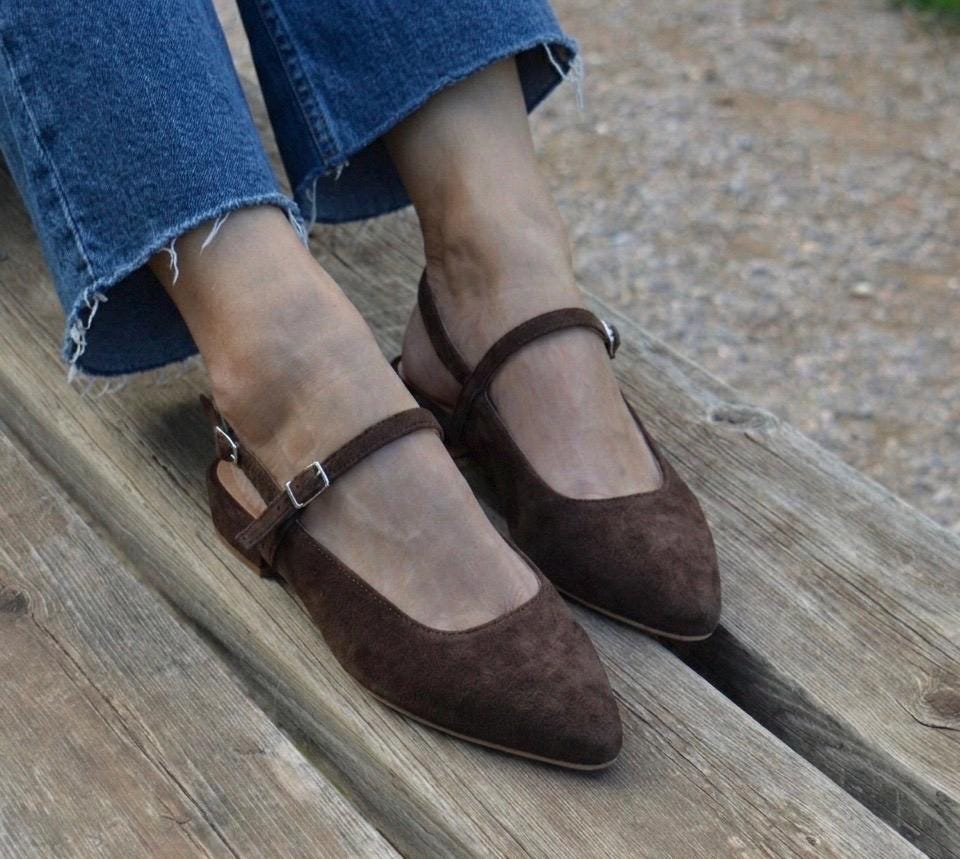 Dark Brown Suede Mary Jane Flats JOELENE