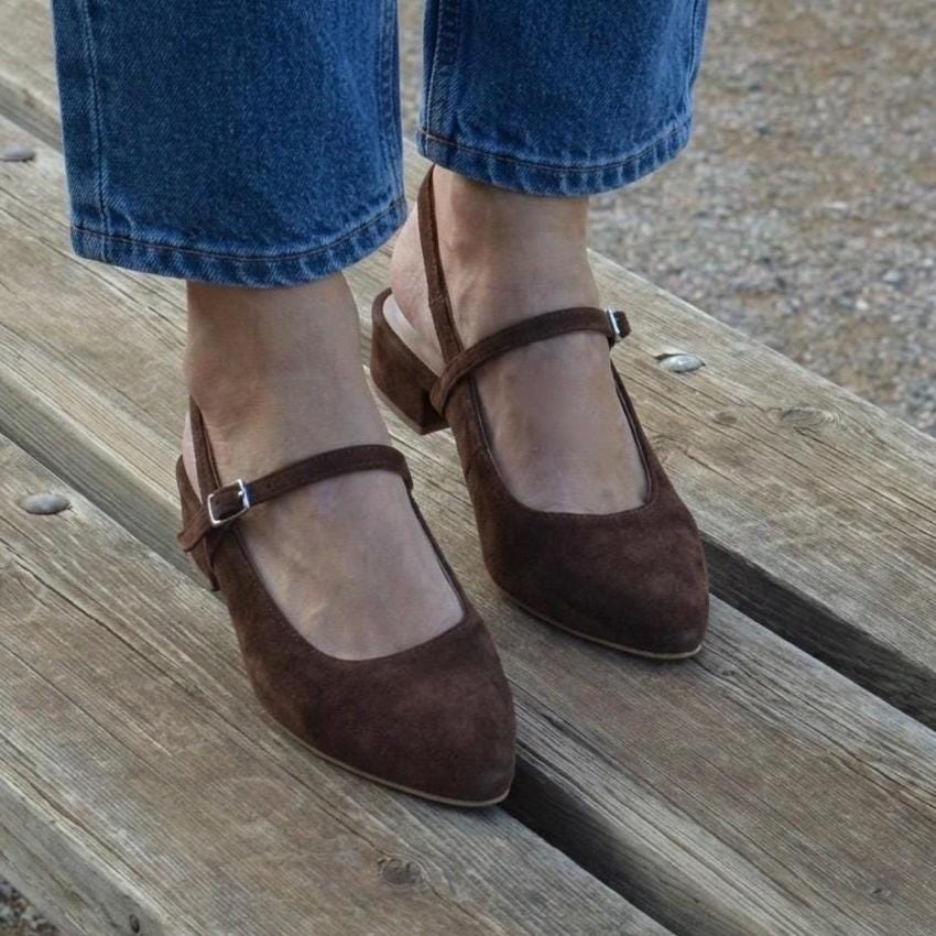 Dark Brown Suede Mary Jane Flats JOELENE