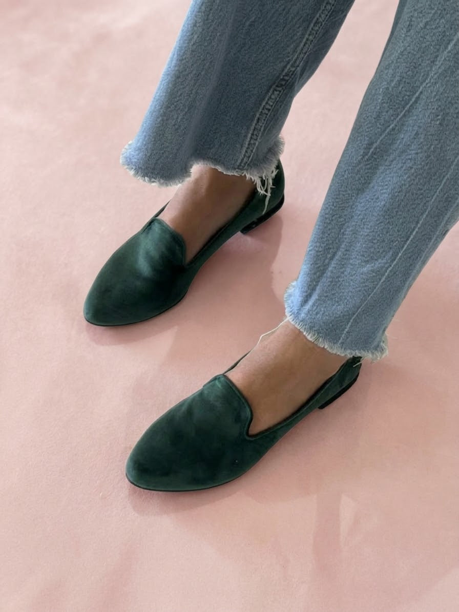 Handmade Emerald Velvet Loafers SOHO